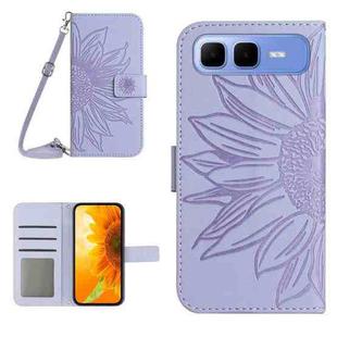 For Infinix Smart 10 Plus 4G Skin Feel Sun Flower Embossed Flip Leather Phone Case with Lanyard(Purple)