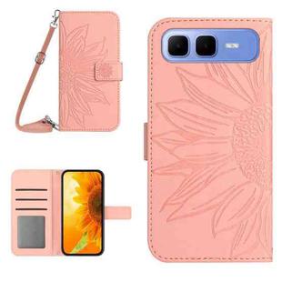 For Infinix Smart 10 Plus 4G Skin Feel Sun Flower Embossed Flip Leather Phone Case with Lanyard(Pink)