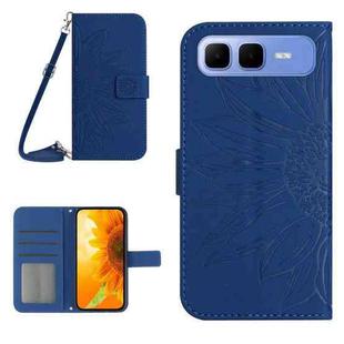 For Infinix Smart 10 Plus 4G Skin Feel Sun Flower Embossed Flip Leather Phone Case with Lanyard(Dark Blue)