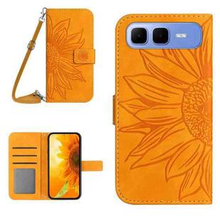 For Infinix Smart 10 Plus 4G Skin Feel Sun Flower Embossed Flip Leather Phone Case with Lanyard(Yellow)