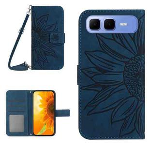 For Infinix Smart 10 Plus 4G Skin Feel Sun Flower Embossed Flip Leather Phone Case with Lanyard(Inky Blue)