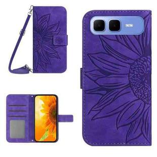 For Infinix Smart 10 Plus 4G Skin Feel Sun Flower Embossed Flip Leather Phone Case with Lanyard(Dark Purple)