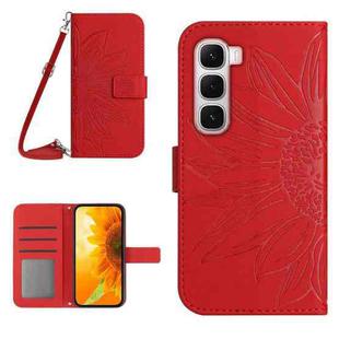 For Infinix Hot 60 4G / 60i 4G Skin Feel Sun Flower Embossed Flip Leather Phone Case with Lanyard(Red)