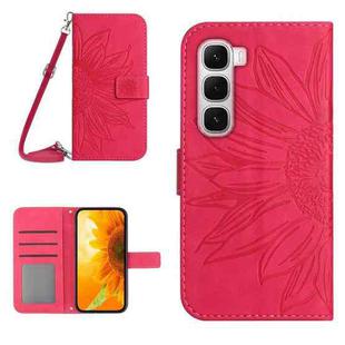 For Infinix Hot 60 4G / 60i 4G Skin Feel Sun Flower Embossed Flip Leather Phone Case with Lanyard(Rose Red)