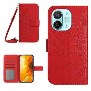 For Tecno Spark 30C 5G Skin Feel Sun Flower Embossed Flip Leather Phone Case with Lanyard(Red)
