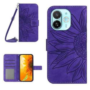 For Tecno Spark 30C 5G Skin Feel Sun Flower Embossed Flip Leather Phone Case with Lanyard(Dark Purple)