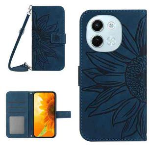 For Tecno Spark 30 5G Skin Feel Sun Flower Embossed Flip Leather Phone Case with Lanyard(Inky Blue)