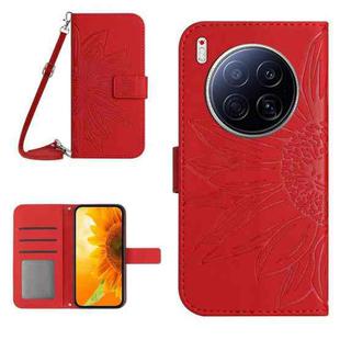 For Tecno Camon 40 Premier Skin Feel Sun Flower Embossed Flip Leather Phone Case with Lanyard(Red)