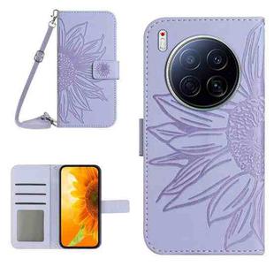 For Tecno Camon 40 Premier Skin Feel Sun Flower Embossed Flip Leather Phone Case with Lanyard(Purple)