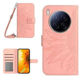 For Tecno Camon 40 Premier Skin Feel Sun Flower Embossed Flip Leather Phone Case with Lanyard(Pink)