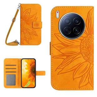 For Tecno Camon 40 Premier Skin Feel Sun Flower Embossed Flip Leather Phone Case with Lanyard(Yellow)