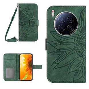 For Tecno Camon 40 Premier Skin Feel Sun Flower Embossed Flip Leather Phone Case with Lanyard(Green)