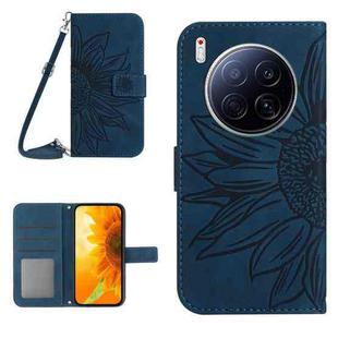 For Tecno Camon 40 Premier Skin Feel Sun Flower Embossed Flip Leather Phone Case with Lanyard(Inky Blue)