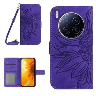 For Tecno Camon 40 Premier Skin Feel Sun Flower Embossed Flip Leather Phone Case with Lanyard(Dark Purple)