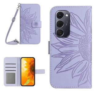 For Tecno Spark 40 Pro+ 4G Skin Feel Sun Flower Embossed Flip Leather Phone Case with Lanyard(Purple)