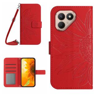 For Tecno Pova 7 4G Skin Feel Sun Flower Embossed Flip Leather Phone Case with Lanyard(Red)