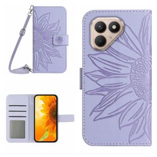 For Tecno Pova 7 4G Skin Feel Sun Flower Embossed Flip Leather Phone Case with Lanyard(Purple)