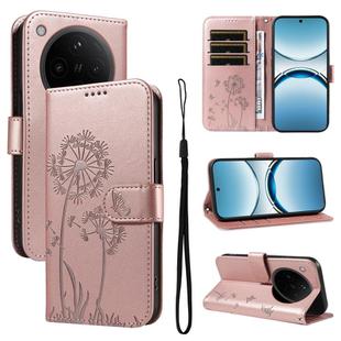 For OPPO Find X8 5G Global Dandelion Embossed Pattern Flip Leather Phone Case(Rose Gold)