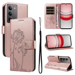 For Realme 14x 5G Global Dandelion Embossed Pattern Flip Leather Phone Case(Rose Gold)
