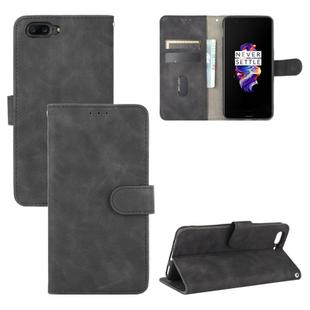 For OnePlus 5 Solid Color Skin Feel Magnetic Buckle Horizontal Flip Calf Texture PU Leather Case with Holder & Card Slots & Wallet(Black)