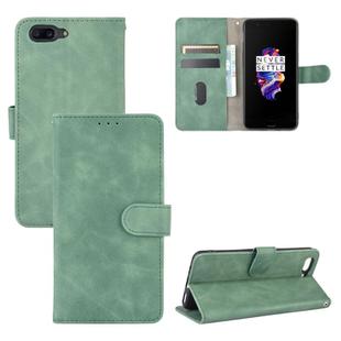 For OnePlus 5 Solid Color Skin Feel Magnetic Buckle Horizontal Flip Calf Texture PU Leather Case with Holder & Card Slots & Wallet(Green)