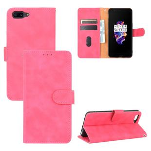For OnePlus 5 Solid Color Skin Feel Magnetic Buckle Horizontal Flip Calf Texture PU Leather Case with Holder & Card Slots & Wallet(Rose Red)