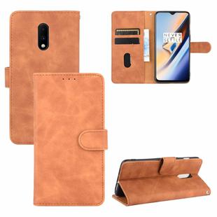 For OnePlus 7 Solid Color Skin Feel Magnetic Buckle Horizontal Flip Calf Texture PU Leather Case with Holder & Card Slots & Wallet(Brown)