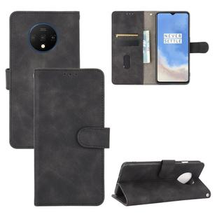 For OnePlus 7T Solid Color Skin Feel Magnetic Buckle Horizontal Flip Calf Texture PU Leather Case with Holder & Card Slots & Wallet(Black)