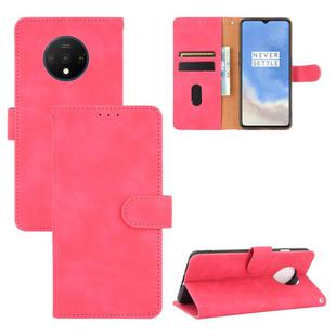 For OnePlus 7T Solid Color Skin Feel Magnetic Buckle Horizontal Flip Calf Texture PU Leather Case with Holder & Card Slots & Wallet(Rose Red)