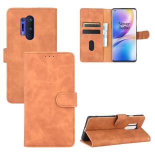 For OnePlus 8 Pro Solid Color Skin Feel Magnetic Buckle Horizontal Flip Calf Texture PU Leather Case with Holder & Card Slots & Wallet(Brown)