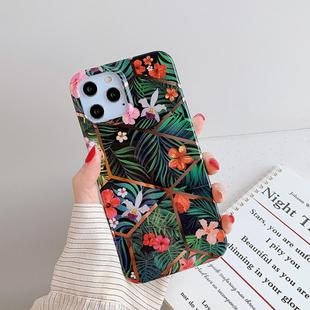 For iPhone 12 / 12 Pro Plating Splicing Pattern Soft TPU Protective Case(Black Background Flower)