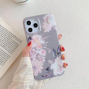 For iPhone 12 mini Laser Pattern Soft TPU Protective Case(Gray Background Pink Flower)