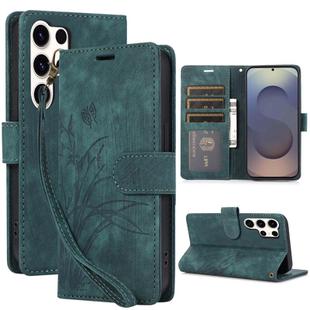 For Samsung Galaxy S25 Ultra 5G Orchid Butterfly Embossed Leather Phone Case(Green)