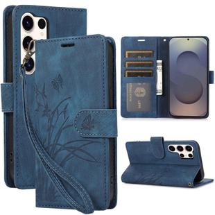 For Samsung Galaxy S25 Ultra 5G Orchid Butterfly Embossed Leather Phone Case(Blue)