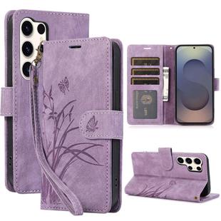 For Samsung Galaxy S25 Ultra 5G Orchid Butterfly Embossed Leather Phone Case(Purple)