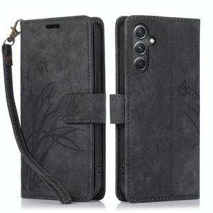 For Samsung Galaxy S24 FE 5G Orchid Butterfly Embossed Leather Phone Case(Black)