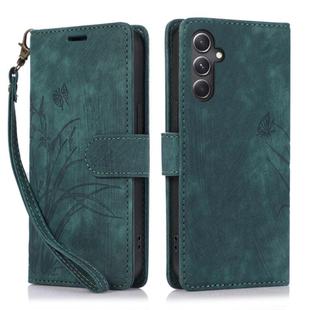 For Samsung Galaxy S24 FE 5G Orchid Butterfly Embossed Leather Phone Case(Green)