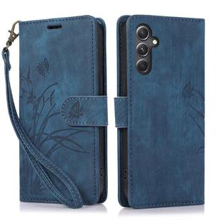 For Samsung Galaxy S24 FE 5G Orchid Butterfly Embossed Leather Phone Case(Blue)