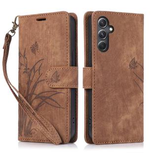 For Samsung Galaxy S24 FE 5G Orchid Butterfly Embossed Leather Phone Case(Brown)