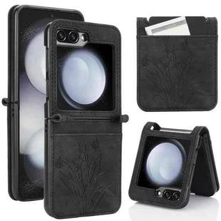 For Samsung Galaxy Z Flip6 Orchid Butterfly Embossed Leather Phone Case(Black)