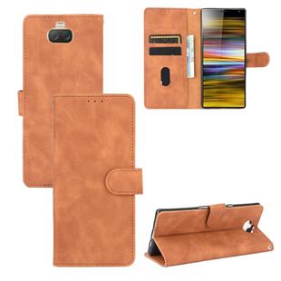 For Sony Xperia 10 Solid Color Skin Feel Magnetic Buckle Horizontal Flip Calf Texture PU Leather Case with Holder & Card Slots & Wallet(Brown)