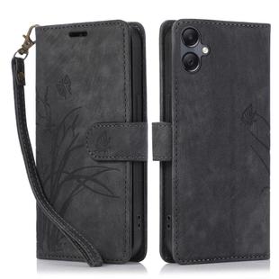 For Samsung Galaxy A06 Orchid Butterfly Embossed Leather Phone Case(Black)