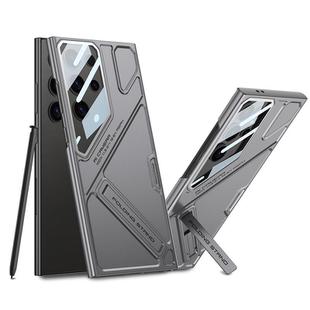 For Samsung Galaxy S23 Ultra 5G GKK Mech Style Ultra-thin Folding Holder Phone Case, Not Included Pen(Mountain Gray)