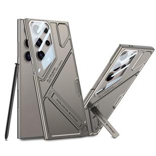 For Samsung Galaxy S23 Ultra 5G GKK Mech Style Ultra-thin Folding Holder Phone Case, Not Included Pen(Titanium Gray)