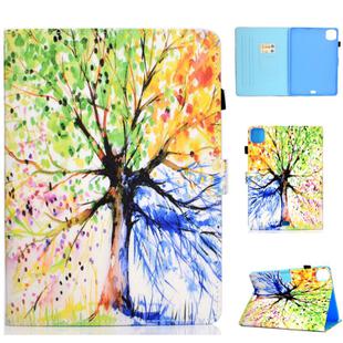 For iPad Air 2022 / 2020 10.9 Colored Drawing Stitching Horizontal Flip Leather Case, with Holder & Card Slots & Sleep / Wake-up function(Colorful Tree)