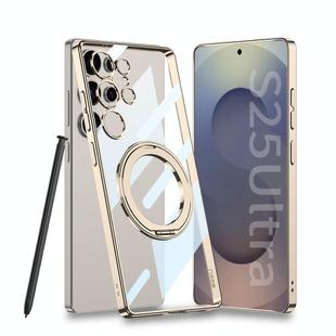 For Samsung Galaxy S25 Ultra 5G GKK PC Phone Case with Magnetic Rotating Holder, Not Included Pen(Transparent Gold)
