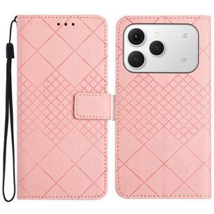 For Tecno Spark 40 4G Rhombic Grid Texture Leather Phone Case(Pink)