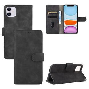 For iPhone 12 / 12 Pro Solid Color Skin Feel Magnetic Buckle Horizontal Flip Calf Texture PU Leather Case with Holder & Card Slots & Wallet(Black)