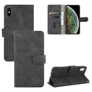 For iPhone XS / X Solid Color Skin Feel Magnetic Buckle Horizontal Flip Calf Texture PU Leather Case with Holder & Card Slots & Wallet(Black)