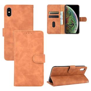 For iPhone XS / X Solid Color Skin Feel Magnetic Buckle Horizontal Flip Calf Texture PU Leather Case with Holder & Card Slots & Wallet(Brown)